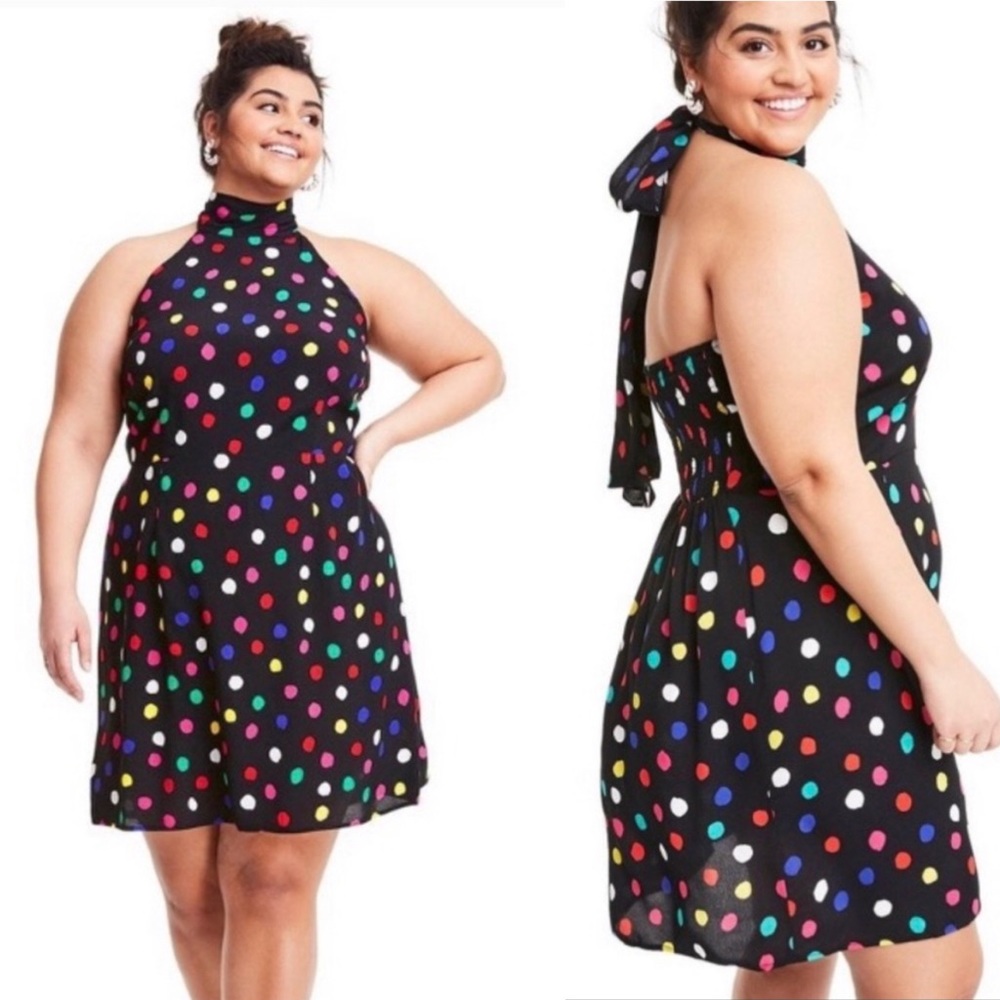 RIXO Black Halter Tie Front Mini Dress